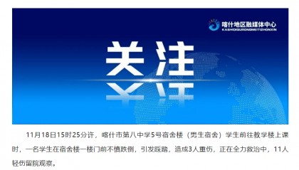新疆喀什市第八中学踩踏事故，造成3人重伤11人轻伤