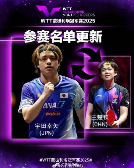 王楚钦、林诗栋、梁靖崑、孙颖莎、王曼昱退出蒙彼利埃冠军赛